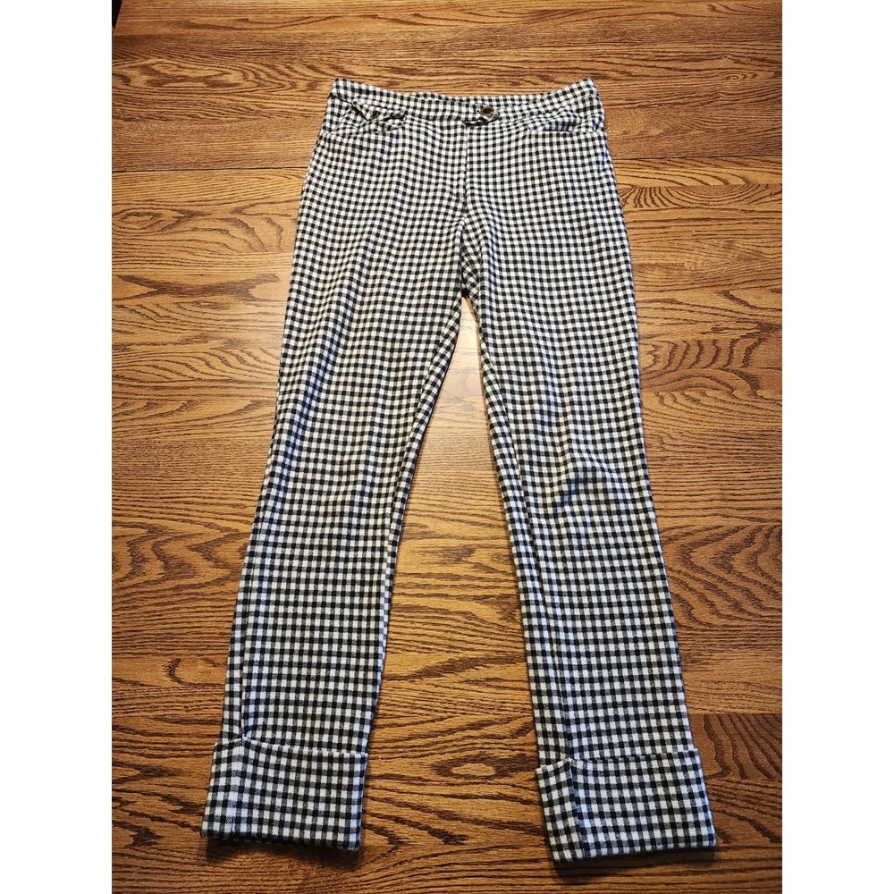Anthropologie Pants Womens Crop Flare Ankle Knit Black & White Plaid Size 2